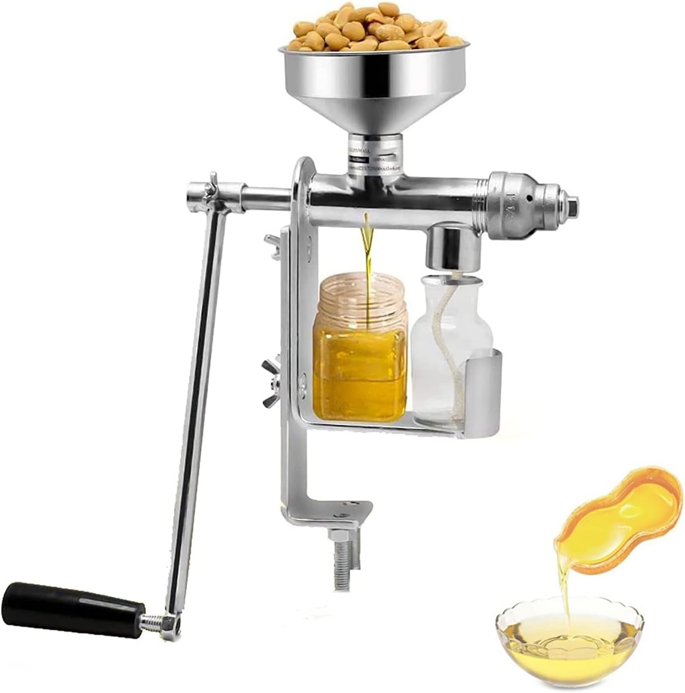 Manual Oil Press Machine, Stainless Steel Hand Crank Cold