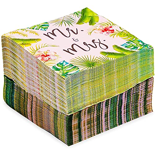 Mr and Mrs Cocktail Napkins for Tropical Beach Wedding Supplies (5 In, 100 Pack) - Image 3