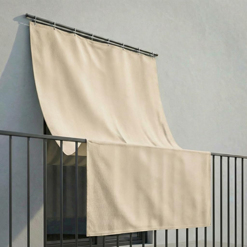 INTRECCI Tenda da Sole per Esterno, Tenda da Sole per Balconi, Impermeabile, a Caduta, 200x350 cm con Occhielli Laterali, Telo Ombreggiante, Riduce Luce e Calore, Migliora la Privacy, Colore Panna