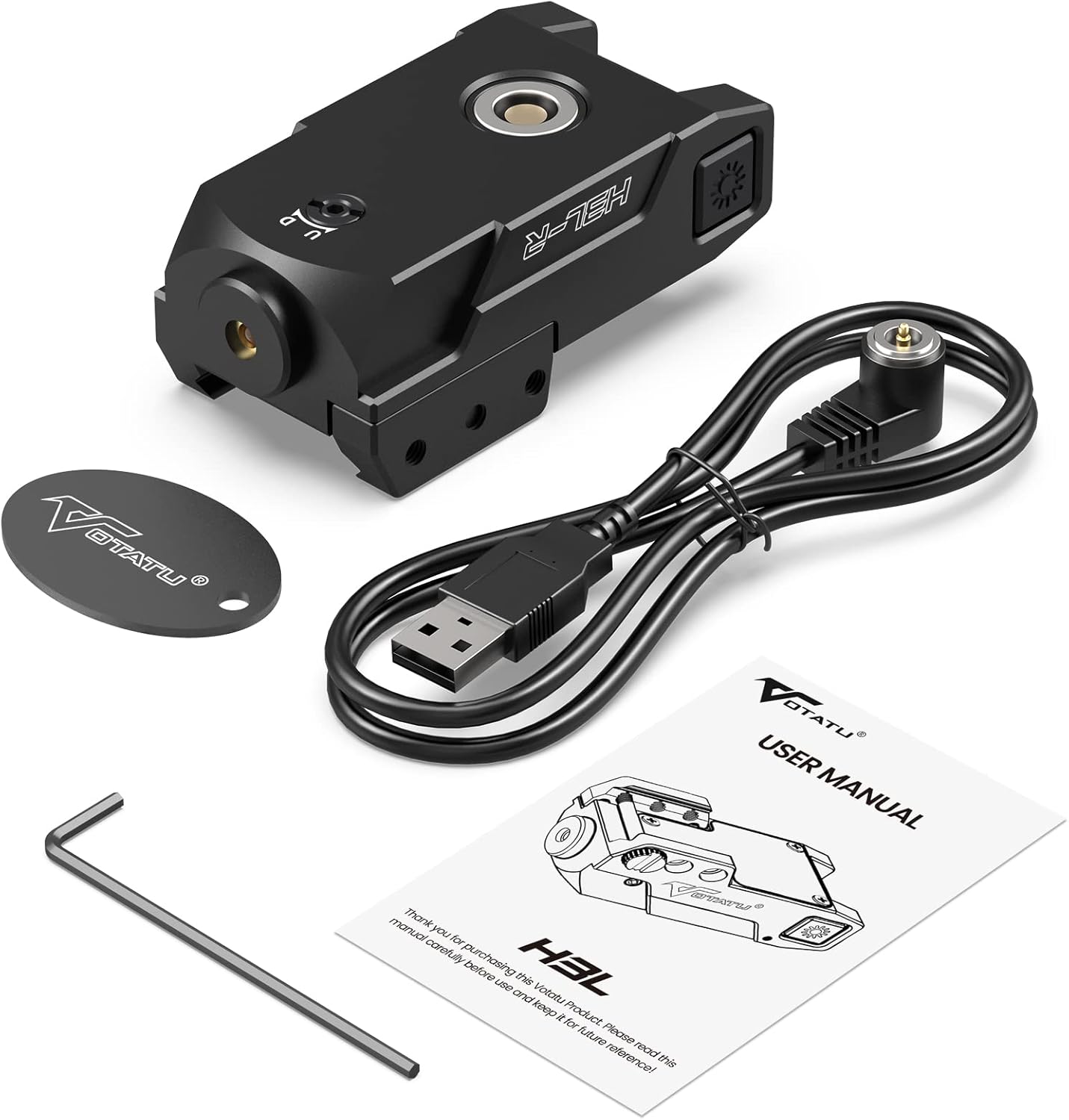 Votatu H3L-R Strobe Tactical Red Laser Sight, Aluminum Metal Construction Pistol Mount Ultra Low Profile Red Beam Laser Sight with Magnetic USB Charging, Ambidextrous Control