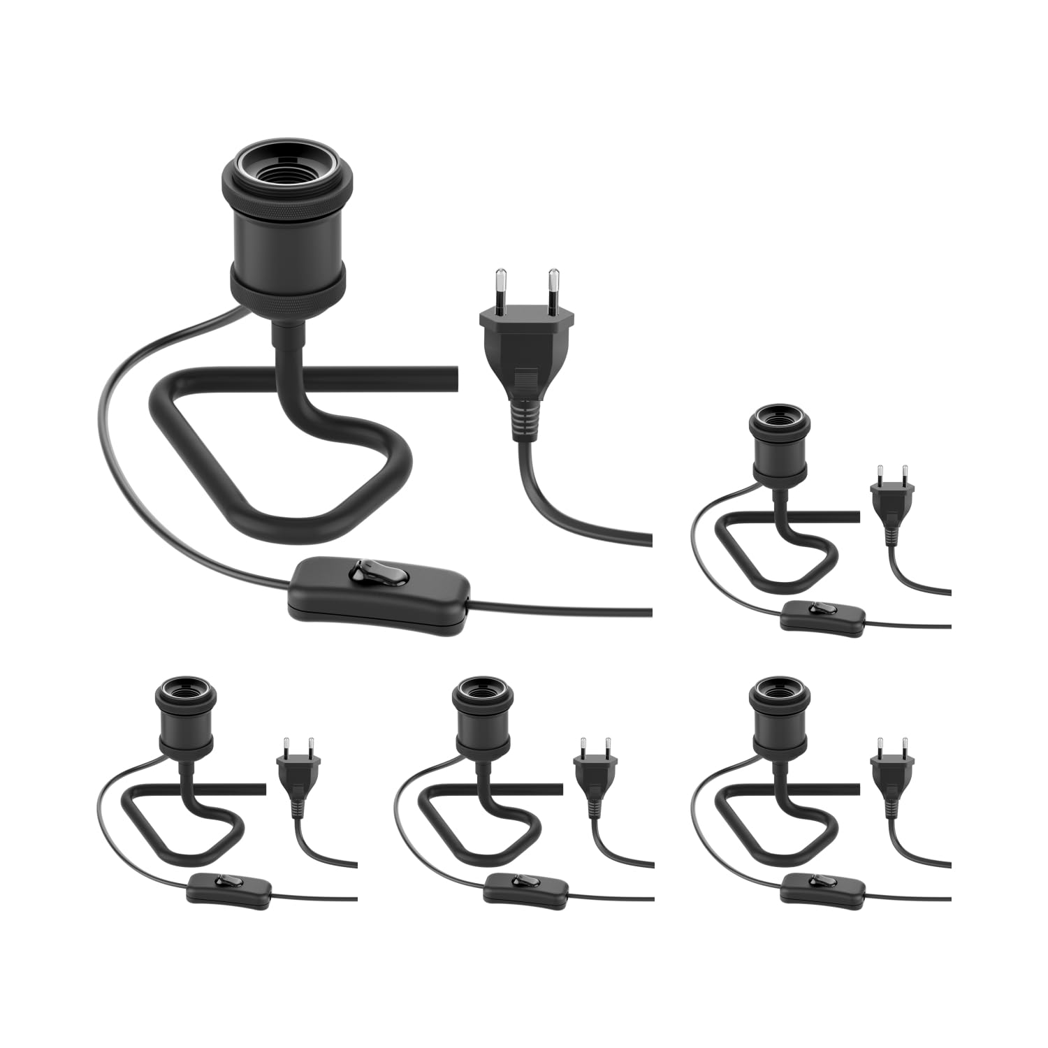 ledscom.de 5 Stück Tischlampe RETRA, Schalter, schwarz, 1x E27 max. 60W