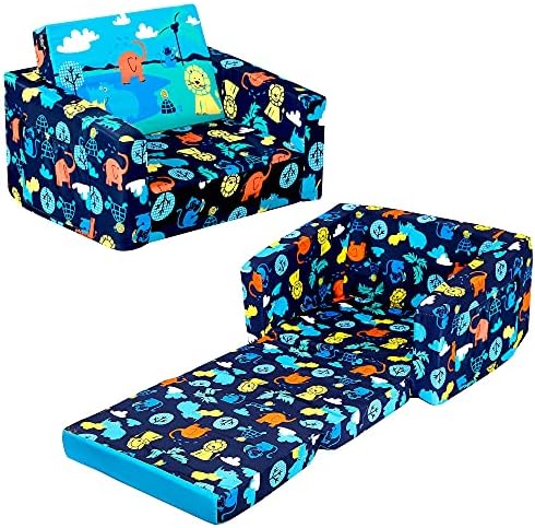 MallBest Kids Sofas Children's Sofa Bed Baby's Upholstered Couch Sleepover Chair Flipout Open Recliner（Blue/Jungle）