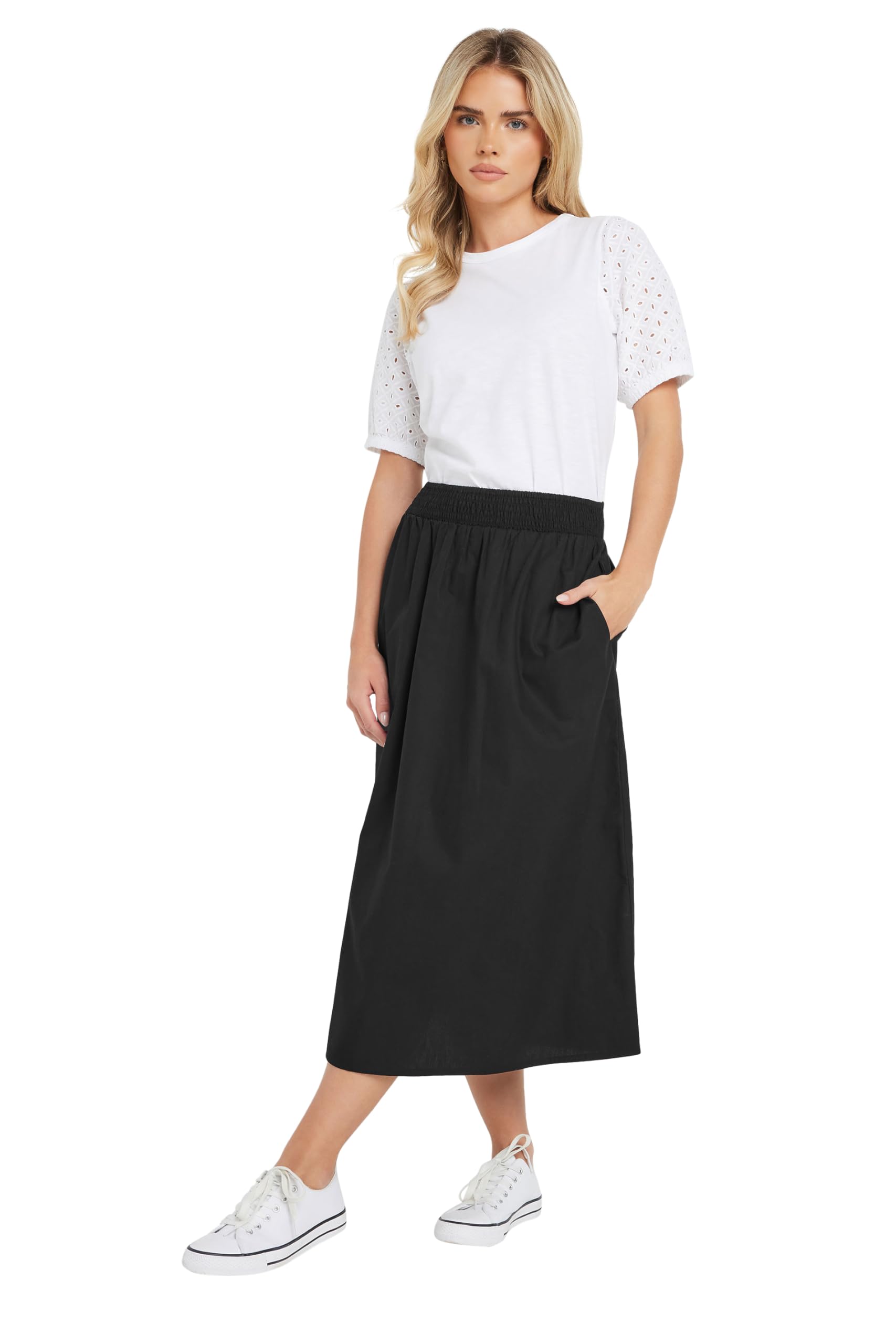 M&Co Women's Black Petite Pocket Detail Midi Skirt In | Size: 16