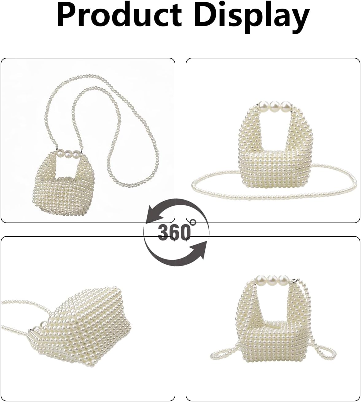 Small Pearl Beaded Crossbody Bag for Girls Women Evening Clutch Elegant Shoulder Purse for Party Wedding Prom Date