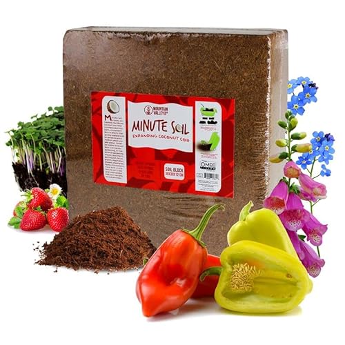 Mountain Valley Seed Company Minute Soil - Compressed Coco Coir Brick, Fiber Grow Medium, Potting Soil Indoor & Outdoor Plants, 1 Block = 15 Gal, Peat Free, OMRI Organic