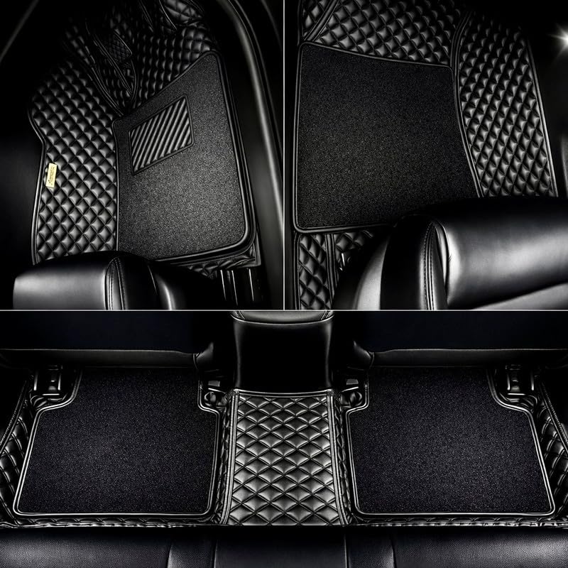 Image of Premium 7D Car Floor Mat Full Set for Chevrolet Spark | Luxury Leather with Detachable Curly /Grass Car Foot Mat with Heal Pad | 100% Waterproof & Anti-Skid (Black Black)