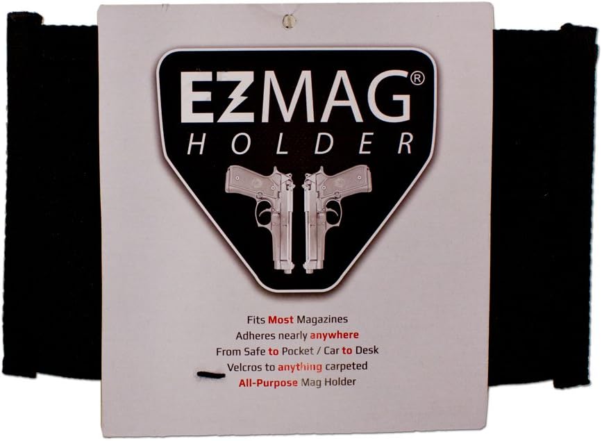 EZ Magazine Holder, Adhesive Magazine Pouch Organizer for Gun Safe, Car, Desk, Door - Pistol Clip Protection with Nylon Interior, Ammunition Single/Double Stack 9mm 10mm .40 .45