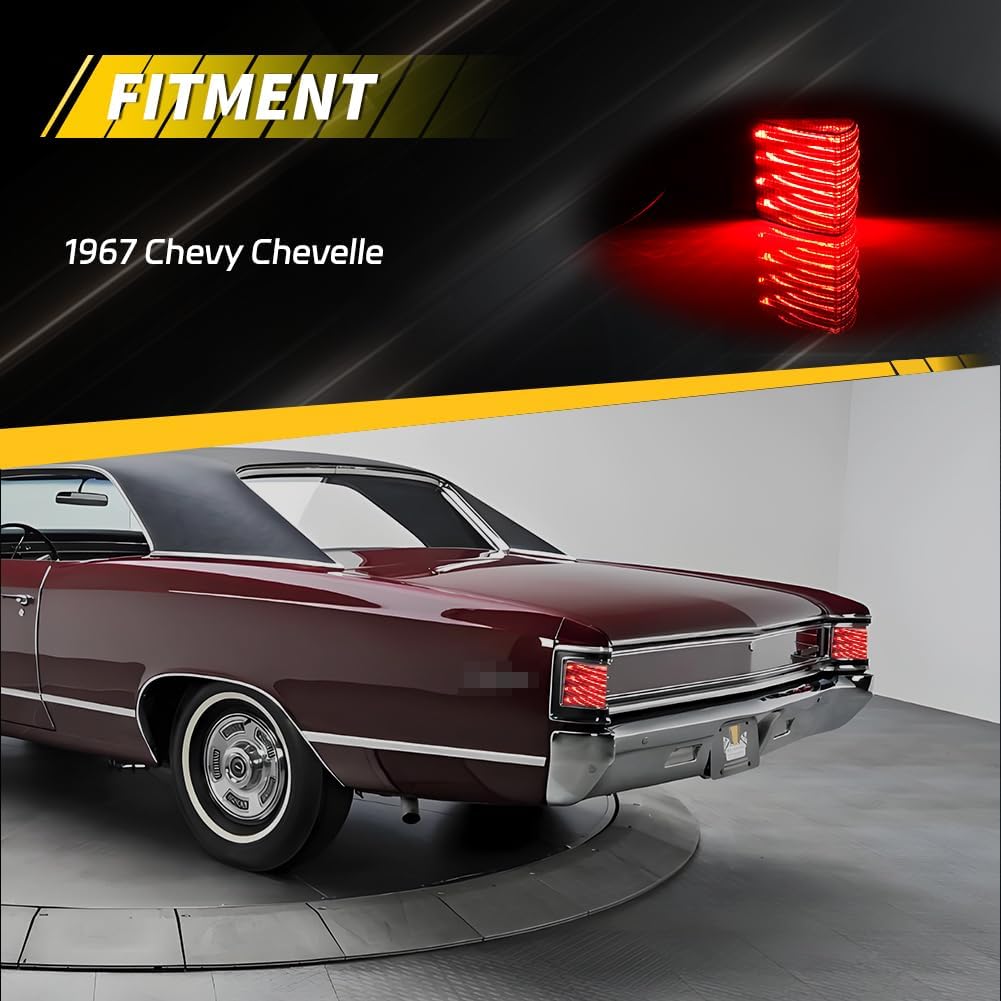 Tail Light Compatible with Chevy Chevelle 1967, [DOT Certified] [2 in 1 Design] with Brake Light, Running Light, Red LED Rear Tail Lamp, OEM Part #CH-TL-67, 2 PCS, Smoked Lens