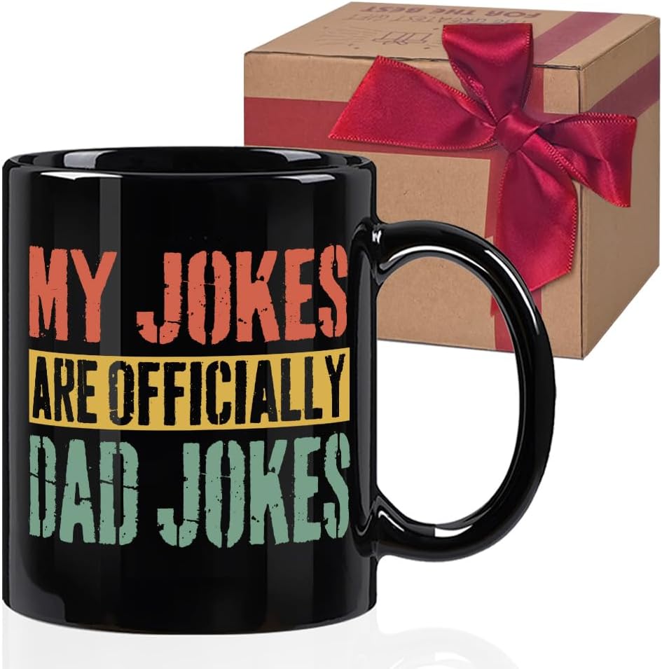 Funny My Jokes Are Officially Dad Jokes Cup, New Dad Gifts First Time, Pregnancy Announcement for Husband, Baby Shower Daddy to Be Gifts for 1st Time Dads 11 oz black