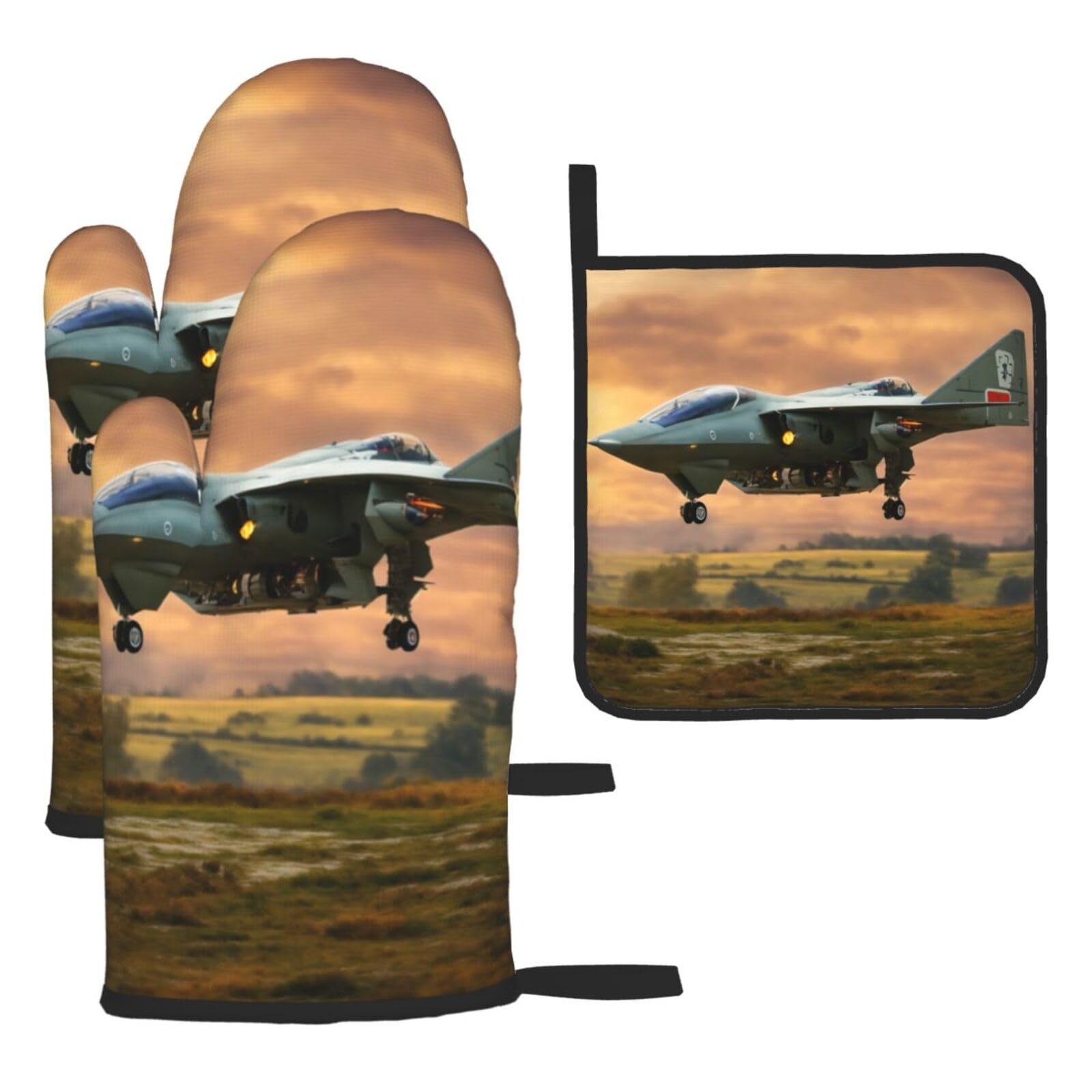 Aircraft Fighter Jets Print Oven Kitchen Gloves For Baking Outdoor Grilling Home Use Mitts Microwaving Bbq