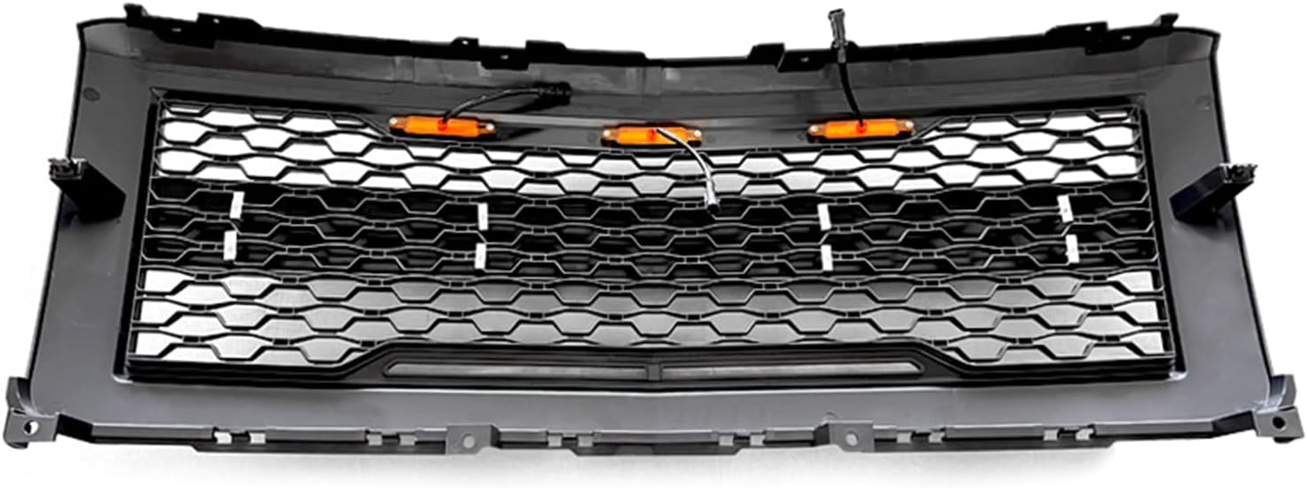 IKON MOTORSPORTS, Grille Compatible With 2014-2015 Chevrolet Silverado 1500, Matte Black Front Bumper Hood Mesh Grill with Amber Signal Light