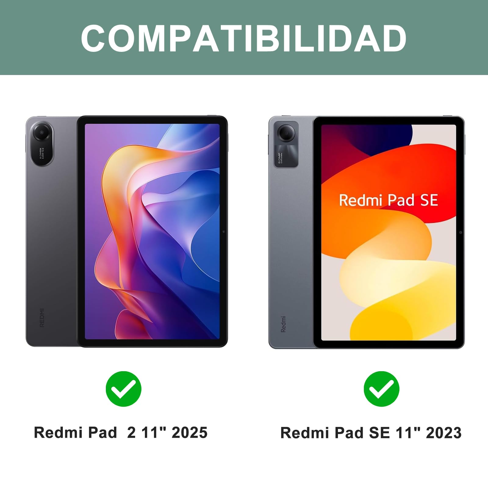 FOGARI Teclado para Redmi Pad 2 11" 2025, Funda para Xiaomi Redmi Pad 2 con Español Ñ Teclado Bluetooth Magnético Desmontable para Tablet Redmi Pad 2 11" 2025, Verde Oscuro