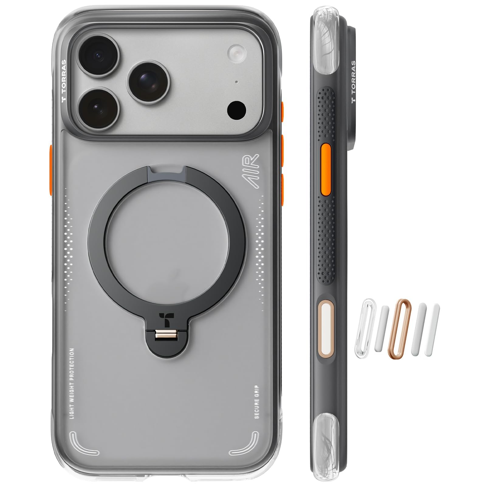TORRAS Ostand Q3 Air Original for iPhone 17 Pro Max Case, 360° Magnetic Stand, MagSafe Compatible, Mil-Grade Drop Tested, Camera Control Button, Shockproof for 17 Pro Max Cover, Shadow Black