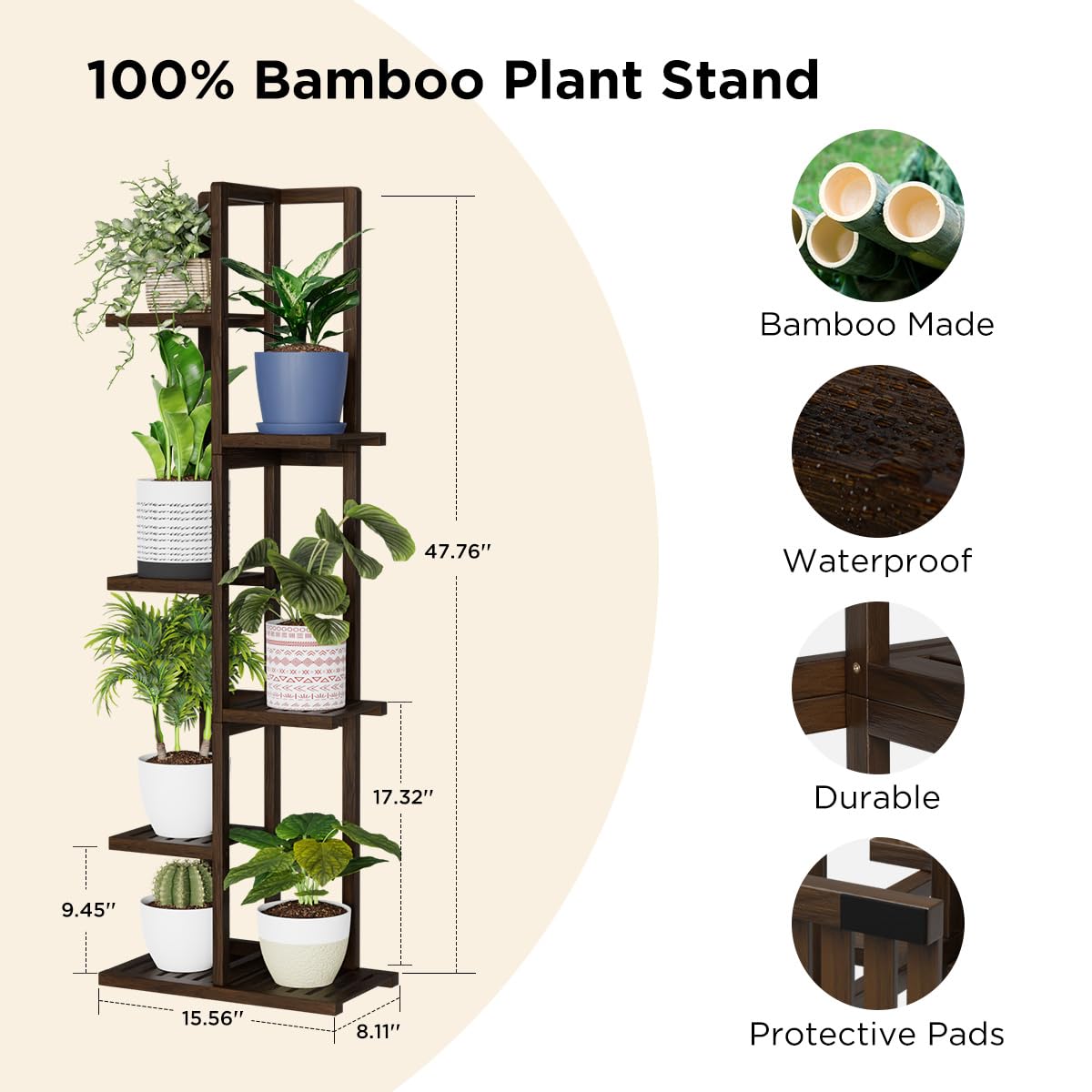 BMOSU Supporto Per Piante Ad Angolo Alto In Bambù - 6 Ripiani Per Interni Ed Esterni - Porta Fiori A Piramide Per Soggiorno, Balcone, Camera Da Letto - Colore Nero