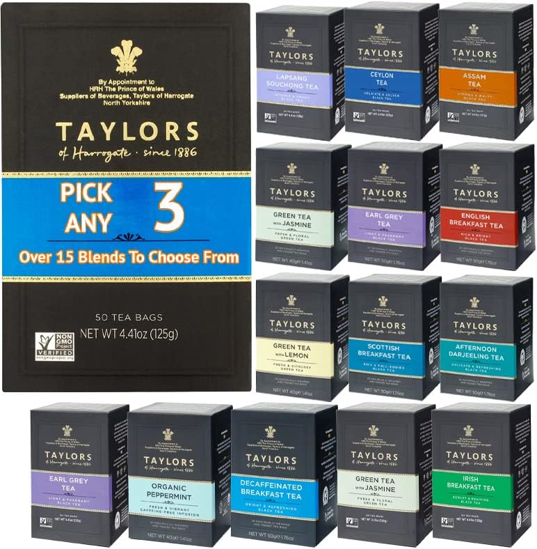 Taylors of Harrogate Tea Bags. PICK ANY 3 Boxes (20 Individually Wrapped Tea Bags Each Pack) from 20+ Flavours Inc. Green Tea, Peppermint, White tea, English Breakfast, Cinnamon, Darjeeling - 60 BAGS