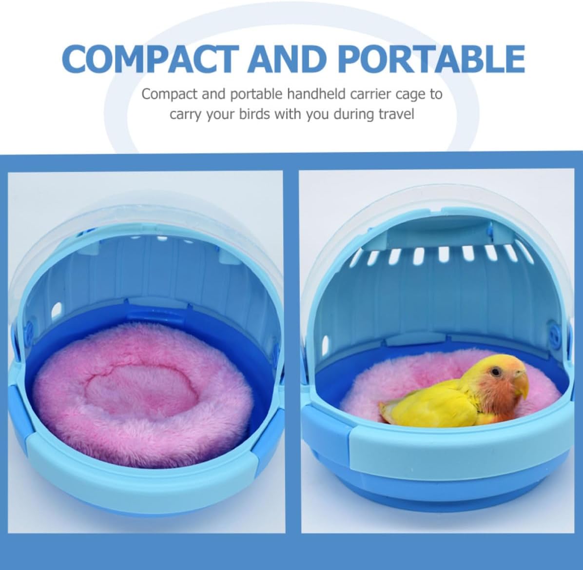 Handheld Parrot Carrier Cage with Ventilation, Portable Blue PVC Travel image 5