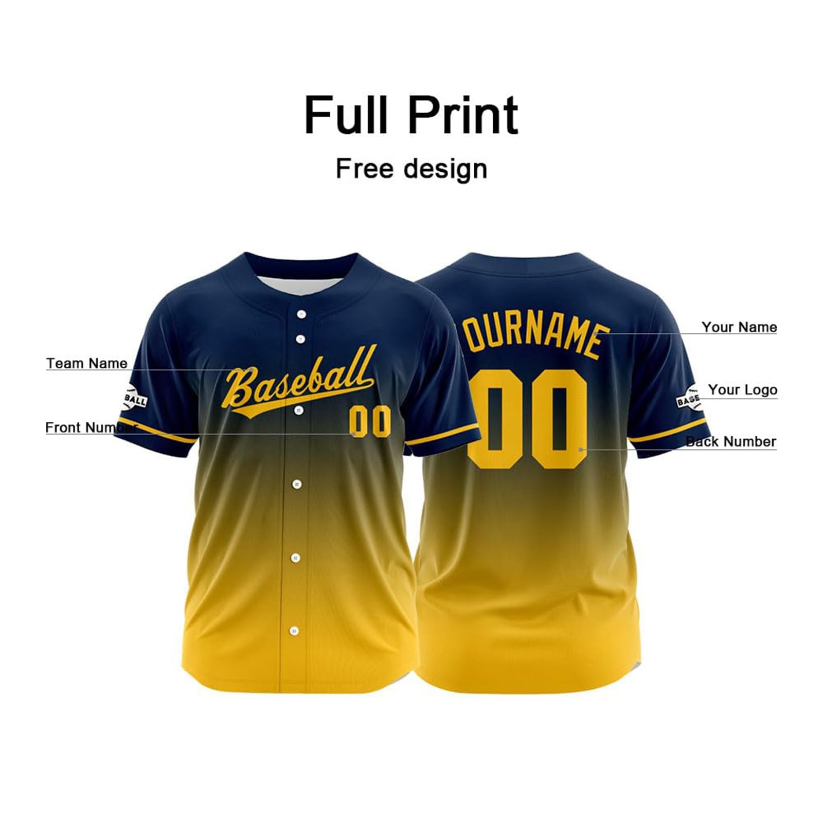 Maillot de baseball imprimé personnalisé avec numéro et nom
