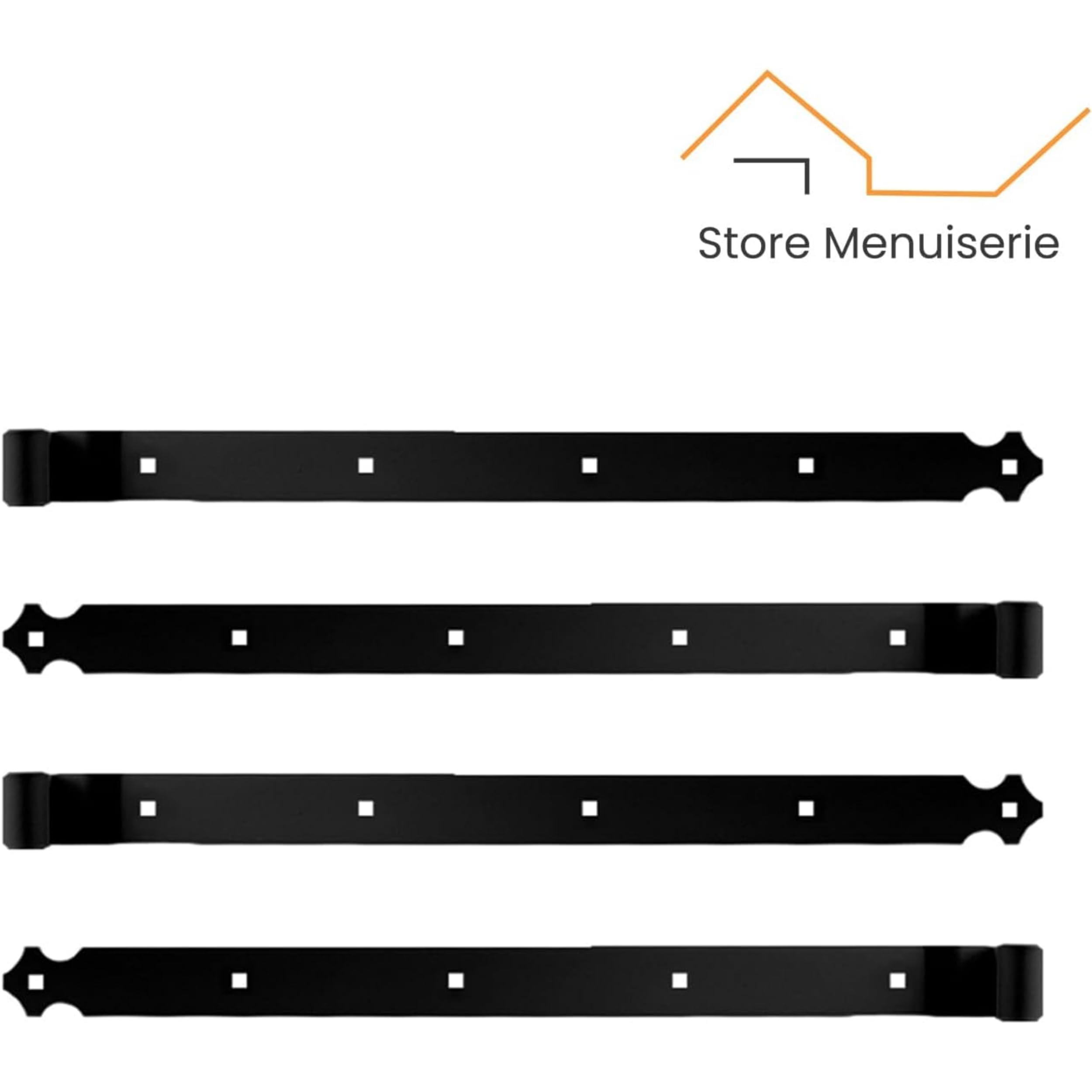 4 Penture Percée - Aluminium - Noir - Longueur 544 mm - Diamètre 14 mm - pour Volet battant - Charnière pour Volet Battant - Fabrication Française
