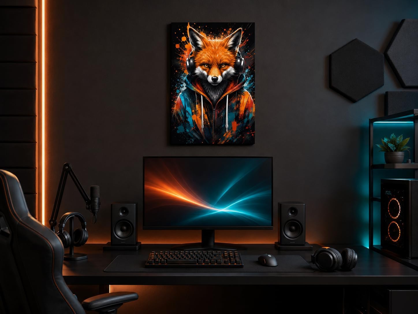GUYNLQG Gamer Fox Framed Canvas Wall Art Teen Boys Room Decor 12x16 Inches image 4