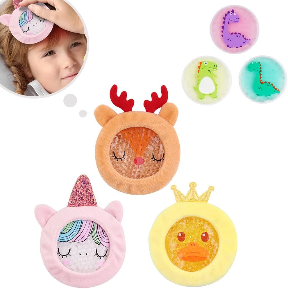 Hilph® Bundle of 3 Dinosaur Kids Ice Packs for Injuries + 3 Boo Boo Ice Packs with Soft Cover for Kids Injuries