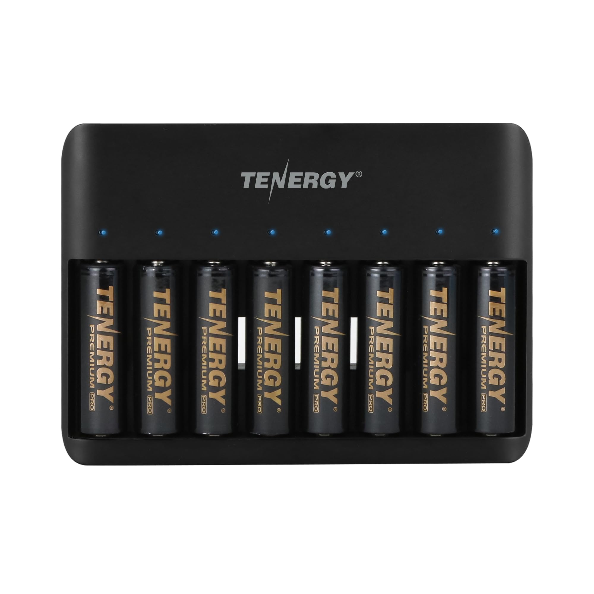 Tenergy TN477U 8-Bay Fast Charger with 8 Pack AA Premium Pro Rechargeable Batteries