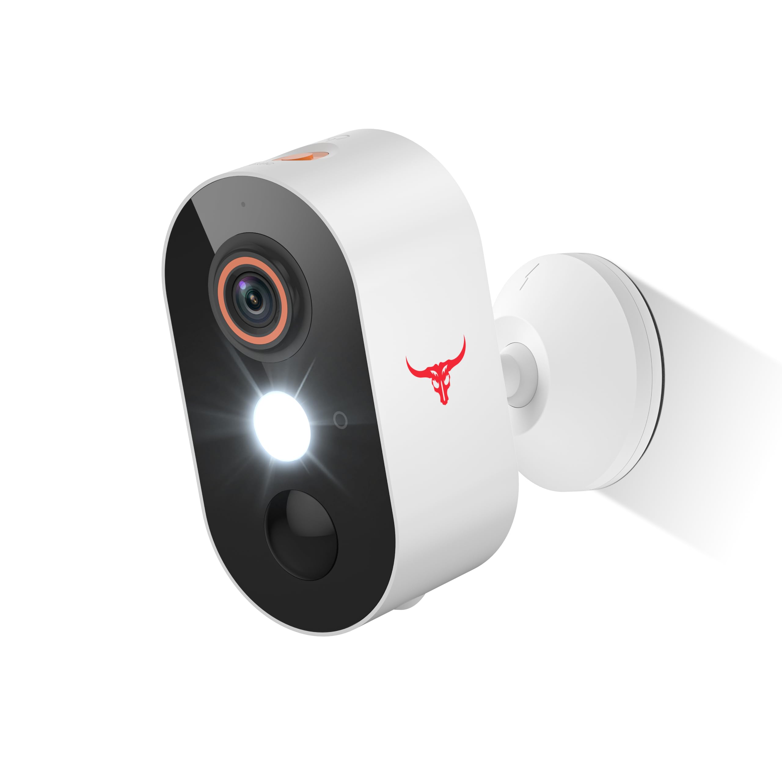 GlowPop M9 Wireless Security Camera mounted on a wall, showing 2.4GHz WiFi compatibility, 1080p video, AI Human Detection, Two-way Audio, and Cloud Storage icons.