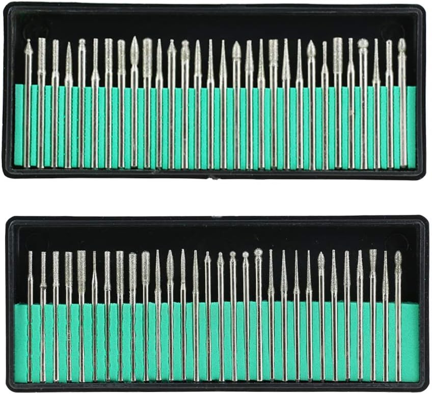 Diamond Burr Grinding Bits Drill Kit, Ceramics Glass Bits Drill Kit Diamond Polishing Grinding Rotary Point Head for Engraving Carving Grinding（2.35mm and 3mm ）