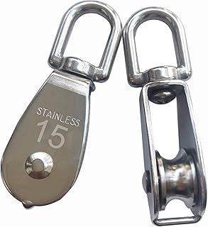 MIKMAYTOO Small Lifting Single Pulley Roller Loading 35Ibs Capacity, 304 Stainless Steel Heavy Duty Single Wheel Swivel Lifting Rope Pulley Block (M15)