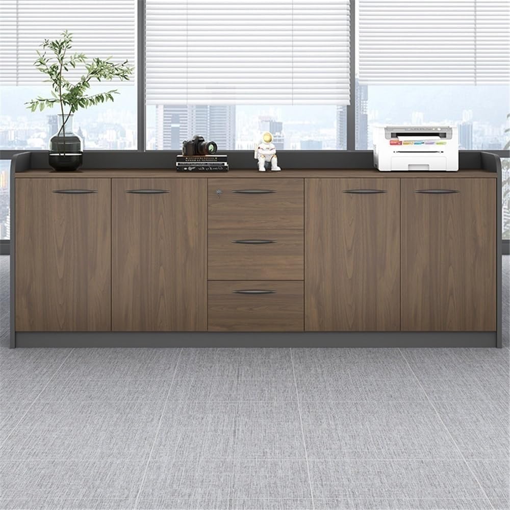 File Cabinets Three Door Office Storage Low Cabinet File Wooden with Handle Data (Gris)