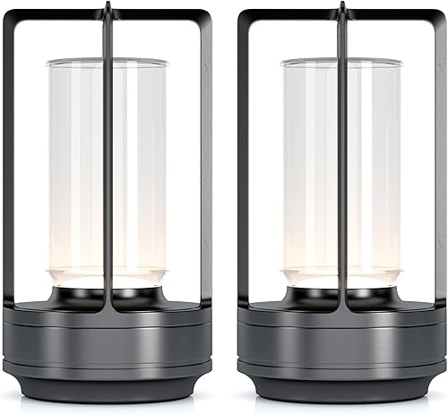 Lámpara de mesa portátil de metal para interiores y exteriores, lámpara LED inalámbrica recargable, lámpara de escritorio pequeña de 3 colores con