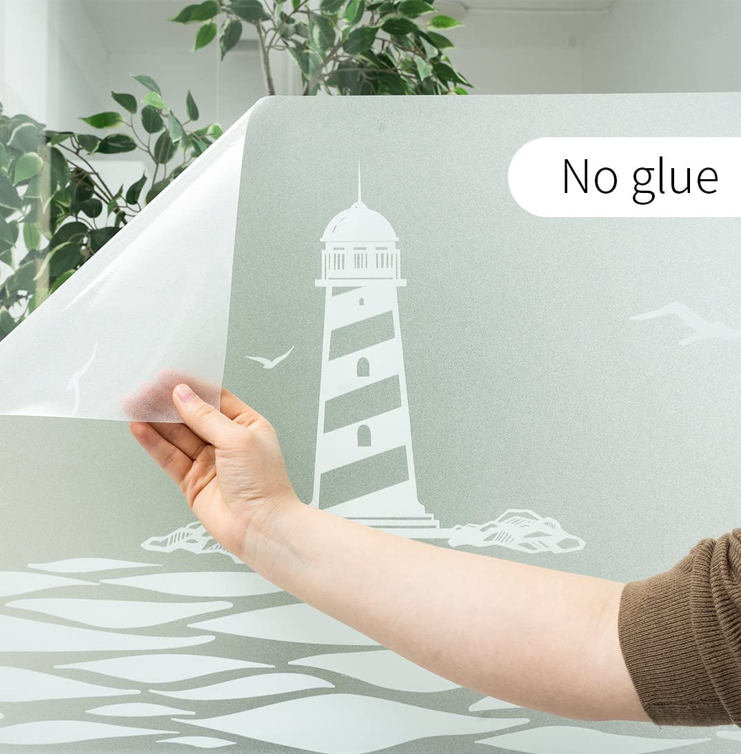 dktie Film de confidentialité pour fenêtre en vinyle givré sans colle,Film électrostatique amovible à motif océan,Pour décoration de chambre, salle de bain, chambre d'enfant, porte,90x200 cm