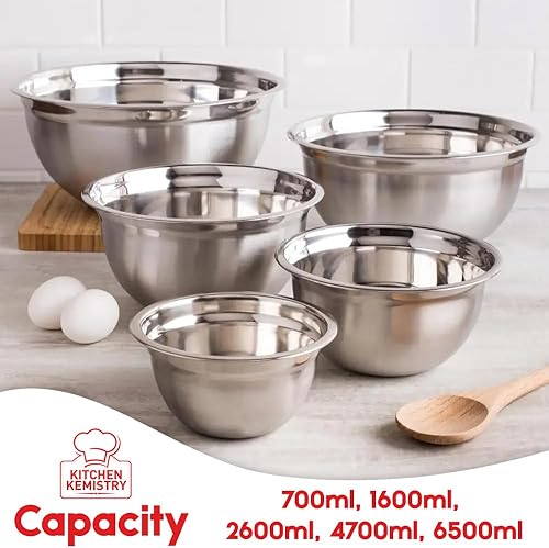 Miniatura 5 de Delux - Juego de cuencos alemanes de acero inoxidable con tapa de acero de 5 piezas con 5 tamaños diferentes, 14, 18, 22, 26, 11.8 in