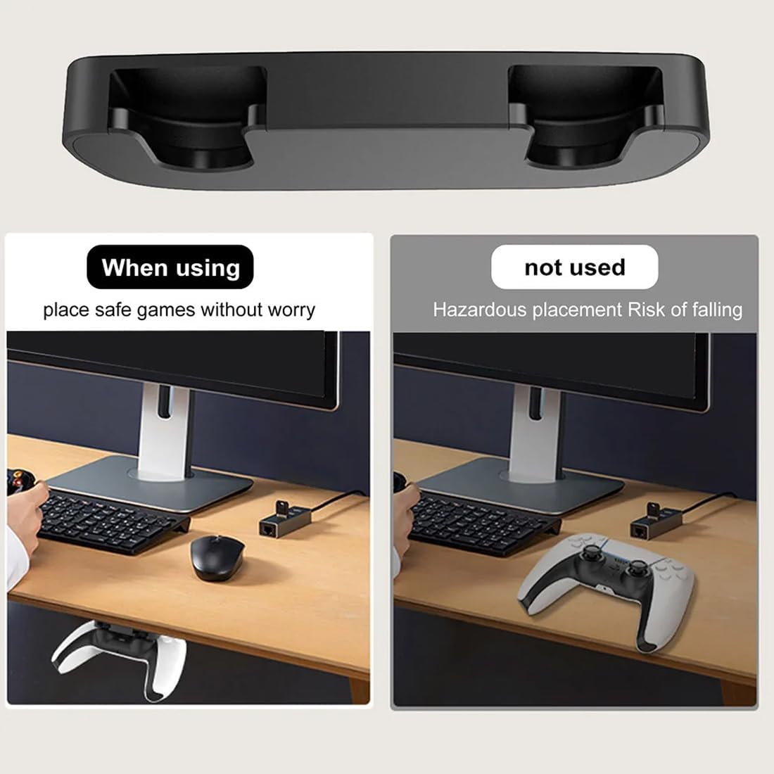 2 Piece 38.5 x 84.5 x 10 mm Under Desk Table Holder Accessories Compatible with PS5 and PS4 Controller