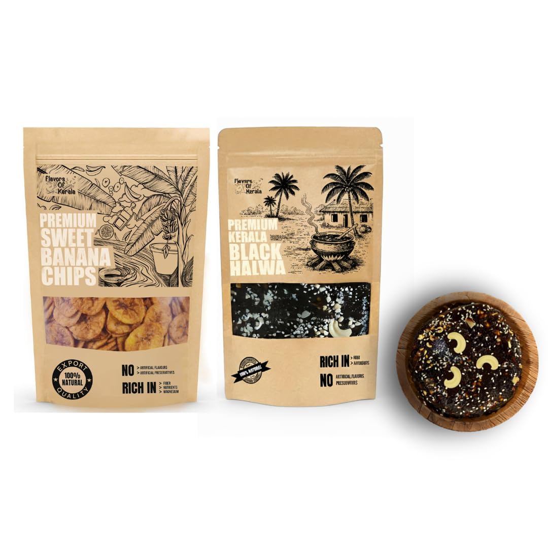 FLAVORS OF KERALA Premium Kerala Sweet Banana Chips in Coconut Oil 600g + Kerala Black Halwa 1 kg | Authentic Kerala Combo | Pure Coconut Oil Snacks | Traditional Taste, Modern Packaging | Ideal for Family & Festive Gifting-image-46