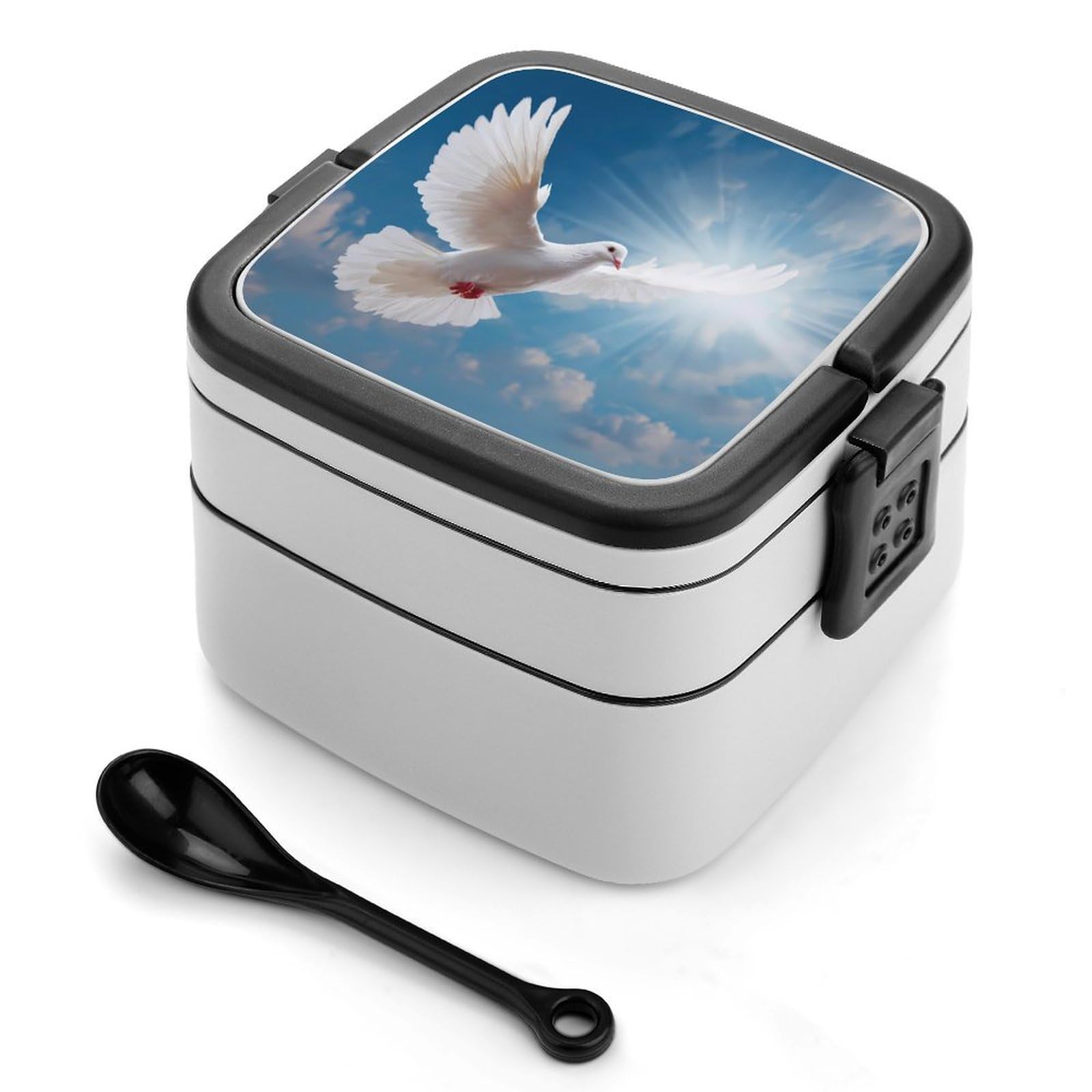 CGSBNGHA Holy Spirit White-Dove Bento Lunch Box 2 Layer Lunchbox Food Container for Adults Office