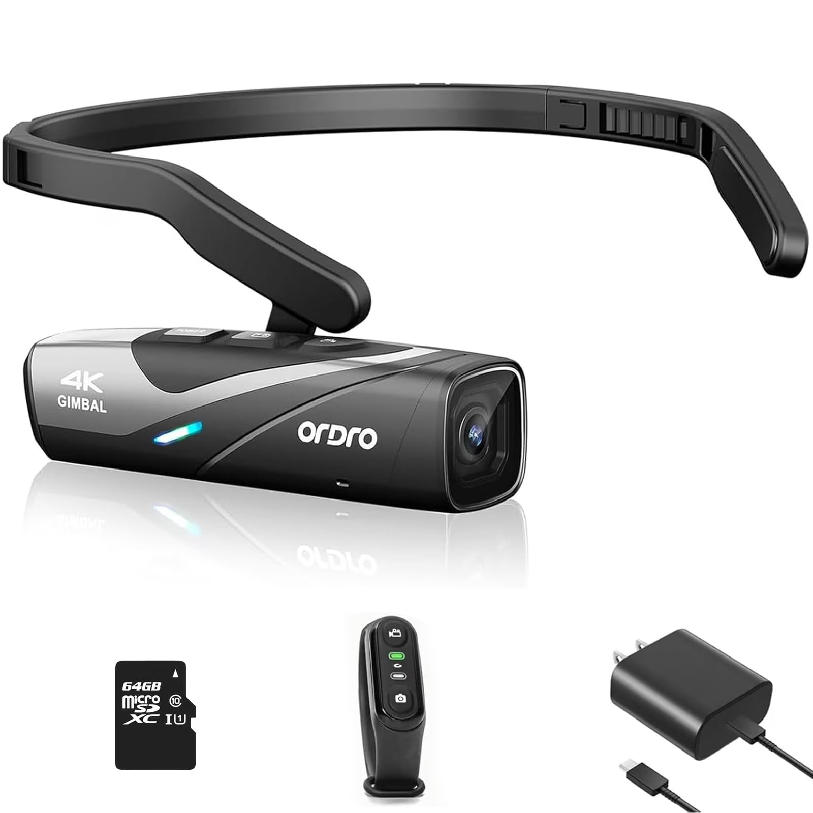 EP8 4K Head-Mounted Video Camera, Ultra HD 4K 60FPS Camcorder Vlog Hands Free Wearable Camera, 2-Axis Gimbal Video Stabilizer, Wi-Fi APP, Auto Focus with Remote Control, 64G Micro Card