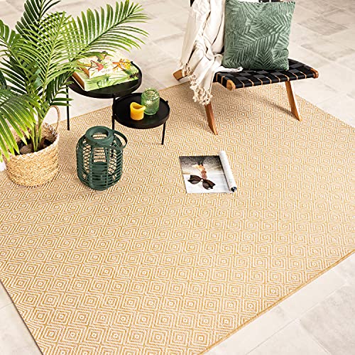 FRAAI | Home & Living In- & Outdoor Teppich - Summer Tile Gelb - 80x150cm - Wetterfest...