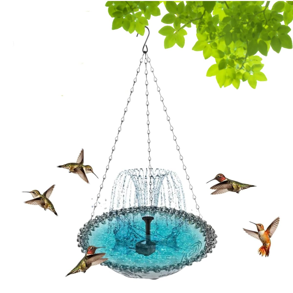 Solar Cascade Hanging Bird Bath Fountain - Outdoor Hanging Bird Bath with Solar Fountain, Weatherproof Hanging Water Feature to Attract Wild Birds & Hummingbirds (Gray)
