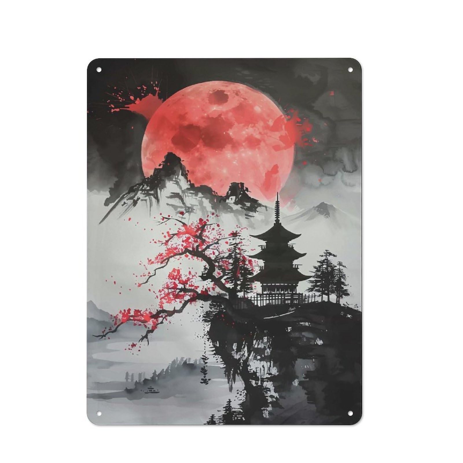 Junmoney Red Moon Japan Retro Tin Sign 40X30cm For Dining Room Or Kitchen, Suited To Kitchen Wall Decor Lovers