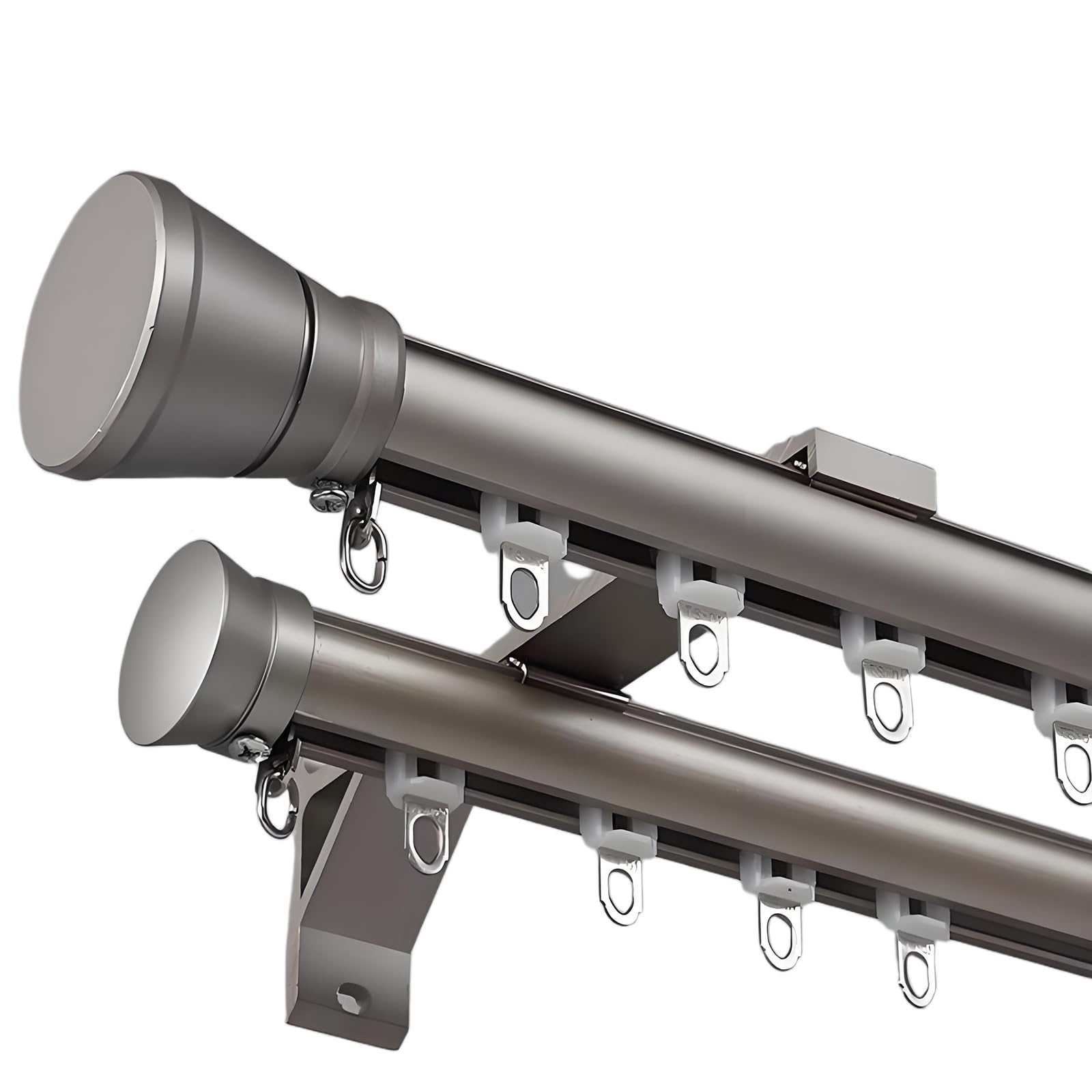 Double Curtain Track Wall Mounted 7ft Slide- Double Track Roman Rod with Silent Roller 14ft Heavy-Duty Curtain Rail Track Aluminum Alloy for Room
