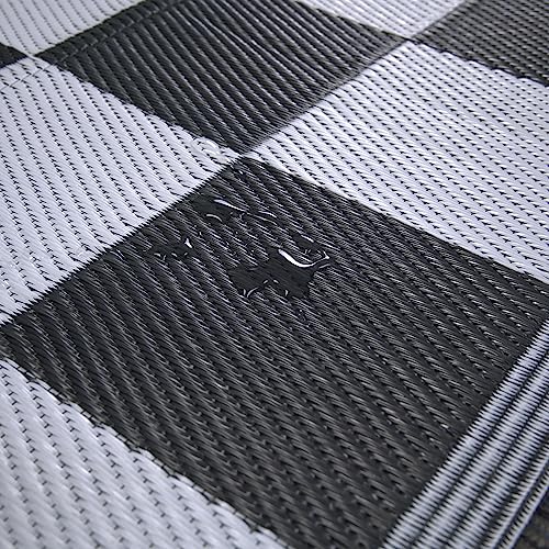Outdoor Rug 8'X10' For Patios Clearance,Waterproof Indoor Outdoor Mats For Camping,Beach,Rv,Porch,Picnic,Reversible,Black And White,Check #TOP4