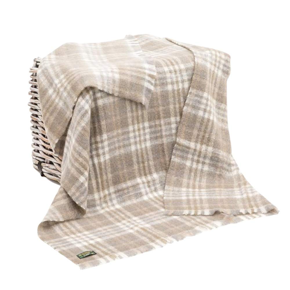 Irish Wool Throw Blanket Mohair Blanket Made in Ireland 54"x72" 70% Mohair 30% Irish Wool Throw Crafted by John Hanly & Company in Co. Tipperary, Ireland Beige Plaid