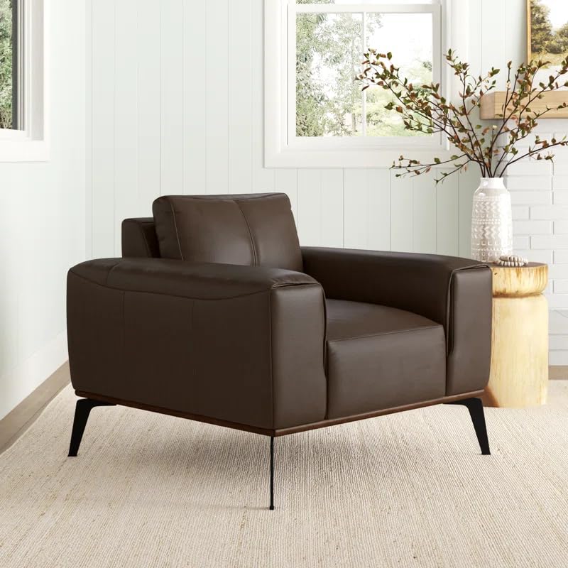 Image of LEGACY OF COMFORT Conley Leather Armchair Lounger Armchair Sofa One Seater Sofa for Living Room Offices Hotels (Brown, One Seater)