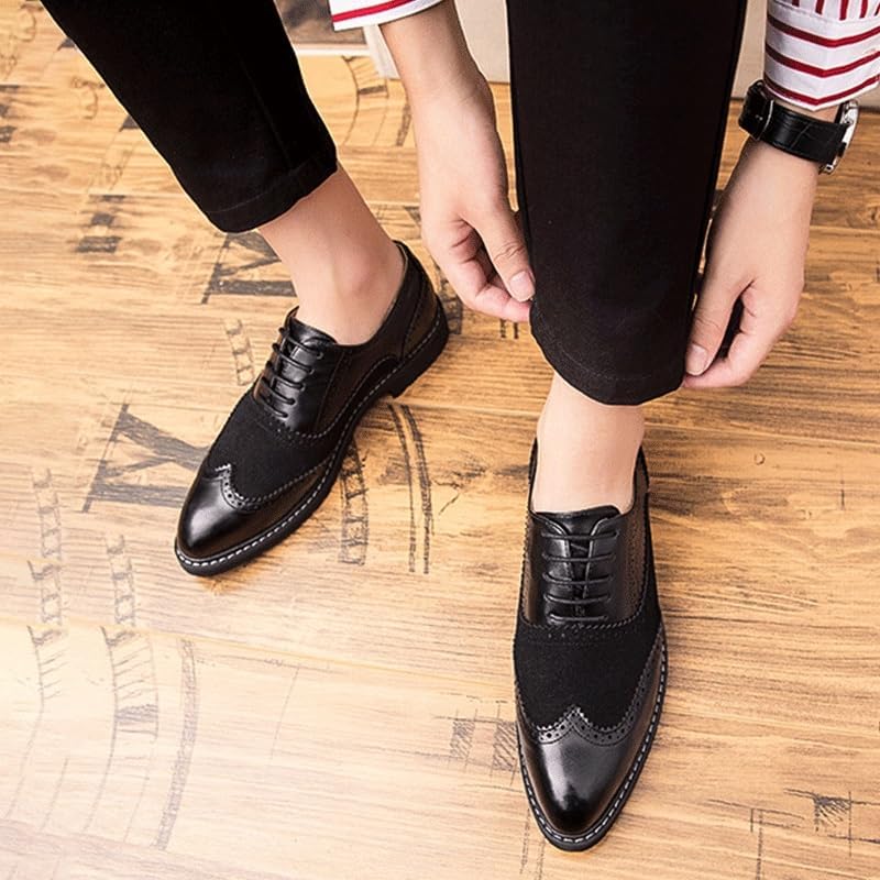 Men's Retro Dress Business Shoes Pointed Lace-up Oxford Shoes Men Versatile Comfortable Breathable Shoes for Wedding Party Work