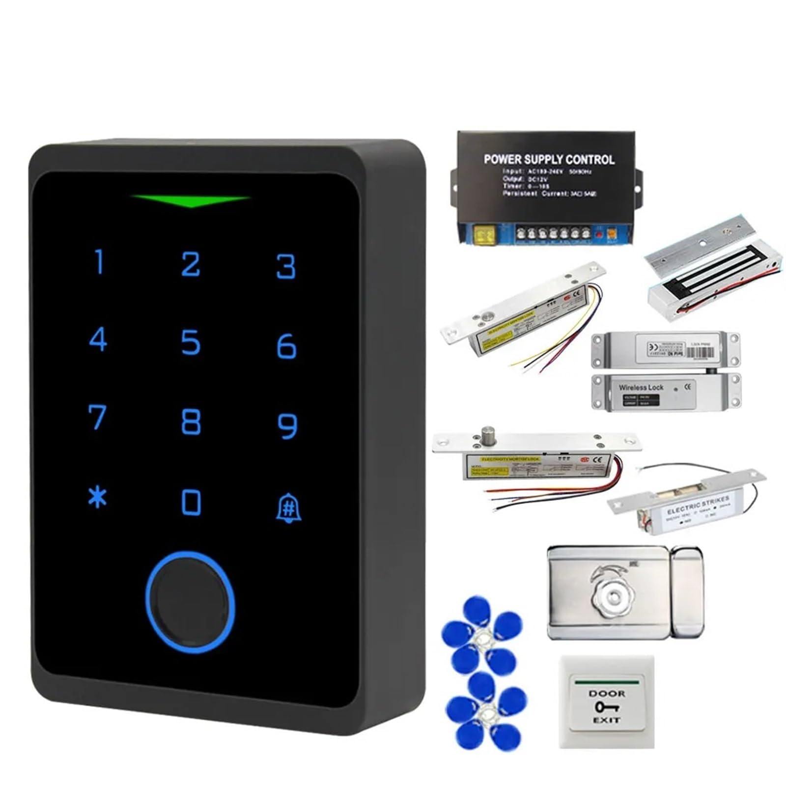 Kits de de Control de Acceso de Huellas Dactilares biométricos, Kit de Cerradura de Puerta Inteligente, abridor de Puerta electrónico, Juego de Puerta electromagnética(Kit-M NO Strike Lock)