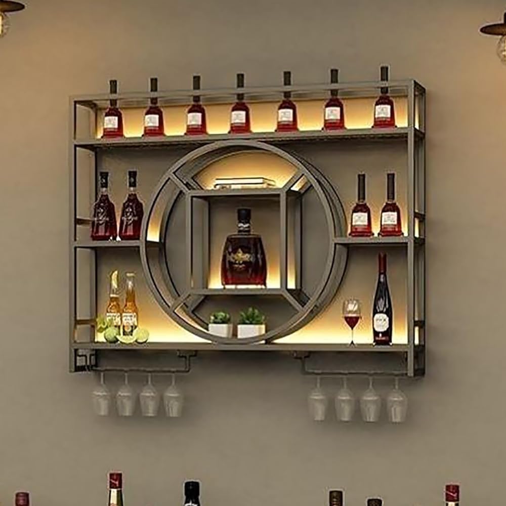 Casier à vin mural LED avec porte-verre pour cuisine et bar