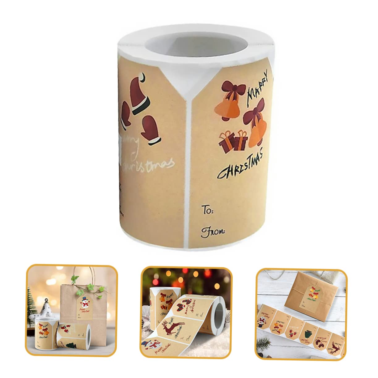 VILLCASE 5 Rouleaux Autocollants De Noël Étiquette Autocollants Étiquettes Nominatives Autocollantes Carrés Ruban Adhésif Autocollant Étiquettes Carrées Papier Kraft
