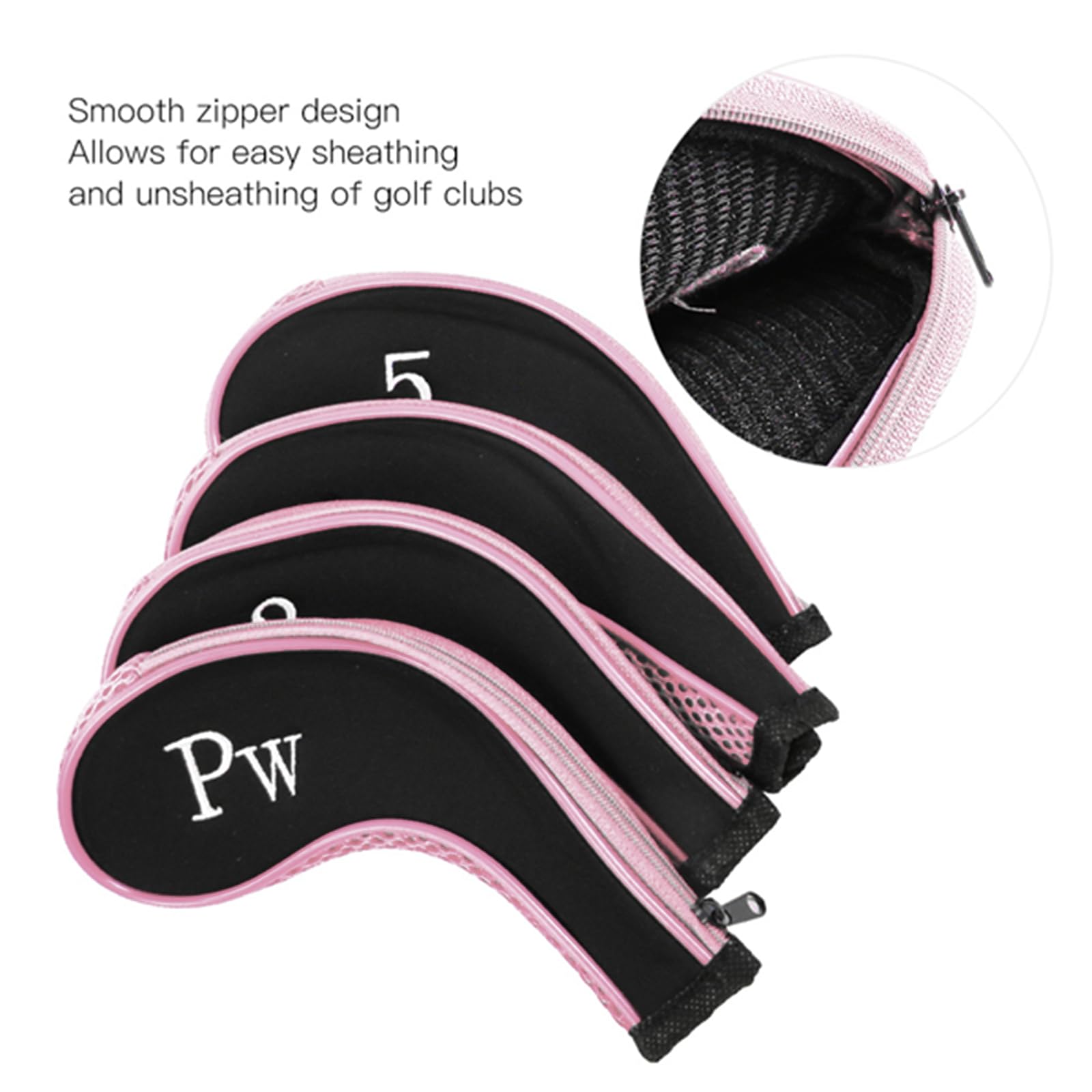 Copritesta in ferro da golf, 10 pezzi Copritesta per mazze da golf in neoprene impermeabile Set per putter Custodia protettiva, Accessori per mazze con Numero(Rosa)