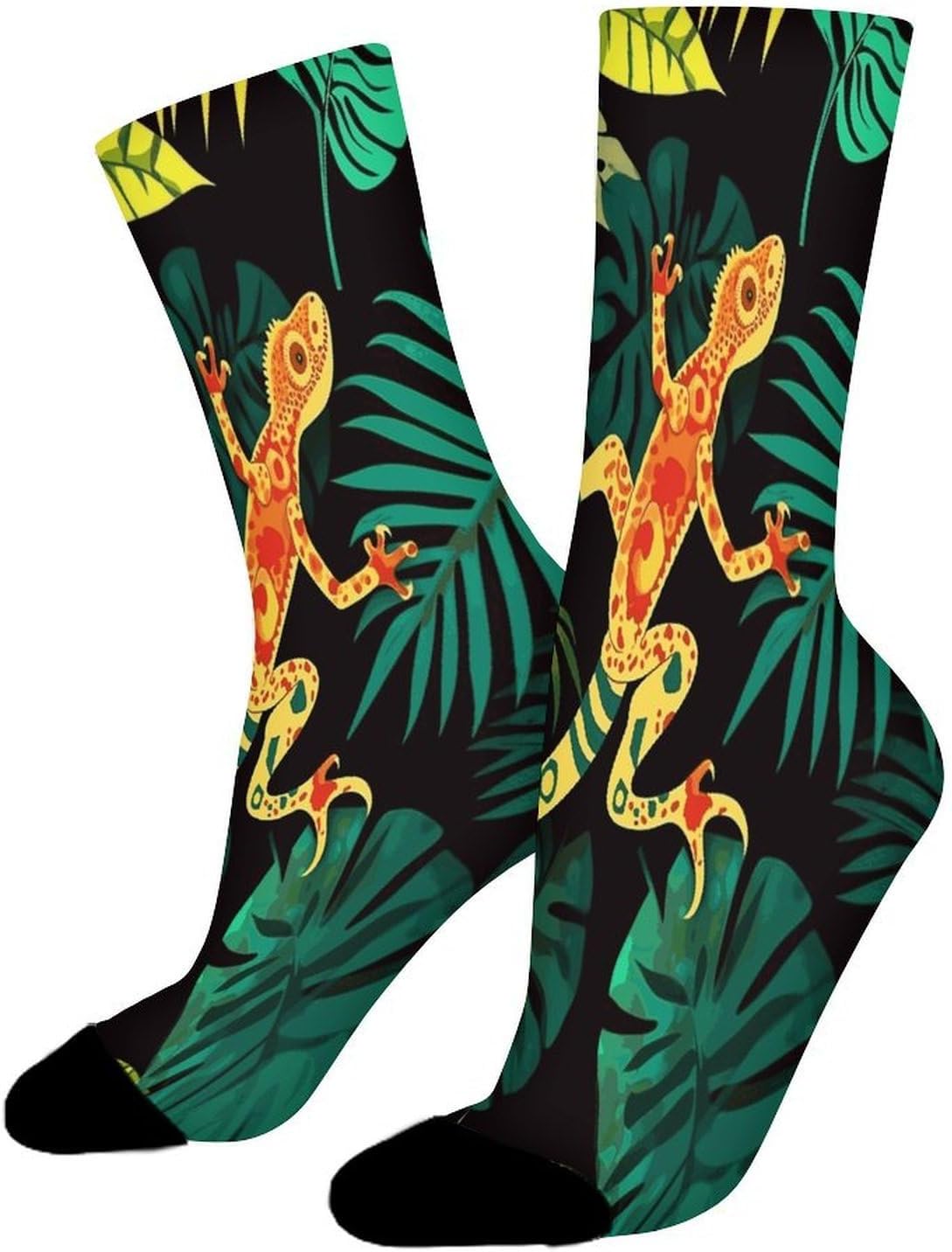 Gecko And Tropical Leaves Crew Sock High Stocking Grippy Socks | Socks for Men & Women,Stockings-Long Thin Tube Sports, Breathable Soft Athletic for Nurses,Travel