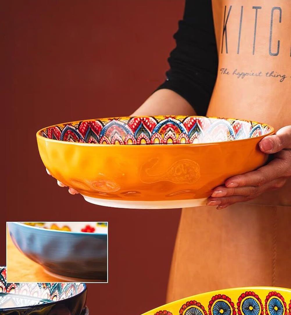 KKGUD Large Serving Bowls, 10 inches Ceramic Bowls for Pasta Noodles Salad Soup (1 Pack, Orange), Orange, 1pcs, 10.2 Inches - Image 4